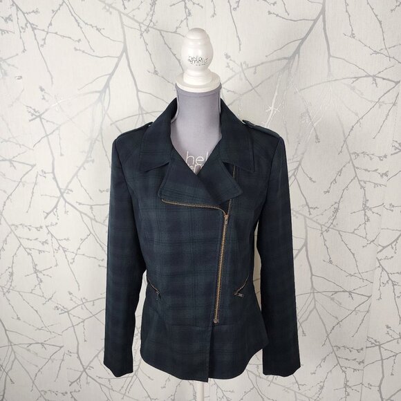 Cabi Tartan Plaid Stretch Asymmetrical Moto Jacket - Picture 2 of 9